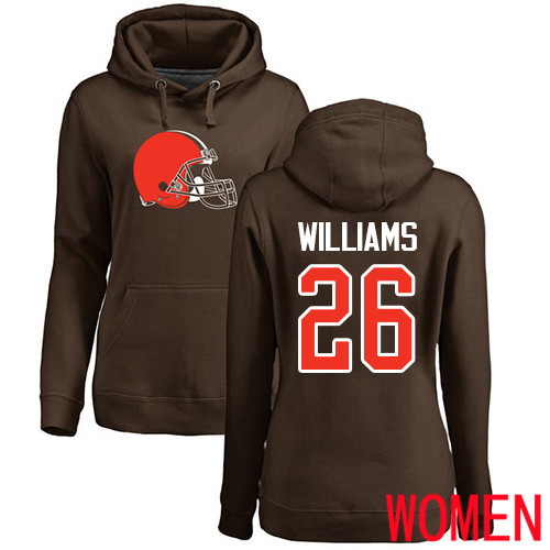 Cleveland Browns Greedy Williams Women Brown Jersey #26 NFL Football Name and Number Logo Pullover Hoodie Sweatshirt
